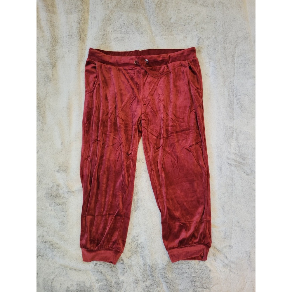 Coco Limon Womens Plus Size 1X Red Velour Drawstring Waist Capri Jogger Pants
